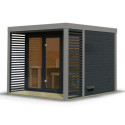 Sauna d'extérieur en bois anthracite 6 à 8 places - parois 38mm - avec terrasse - sans poêle - Ares 3 - KARIBU