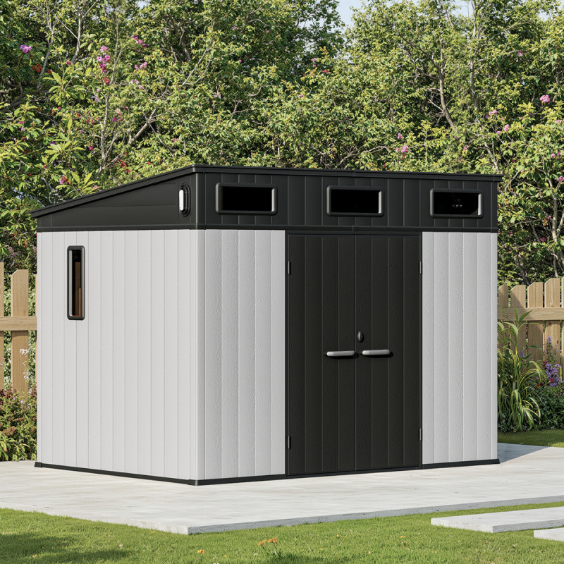 Abri de jardin en résine brossée toit monopente DOCKER 6m² + plancher - Jobu