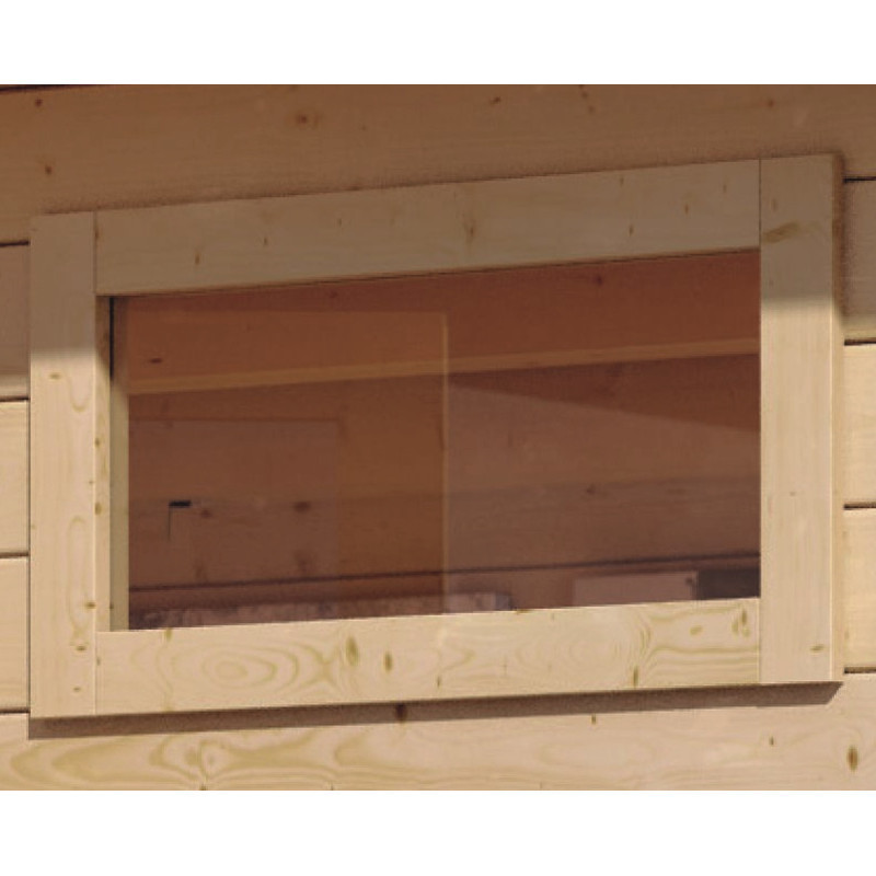 Fenêtre fixe 122x42cm en bois naturel et verre transparent pour sauna 38mm - Karibu