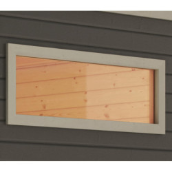 Fenêtre fixe 122x42cm en bois blanc ivoire et verre transparent pour sauna 38mm - Karibu