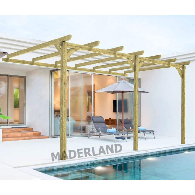 Pergola adossée en bois massif traité autoclave 420x420cm ORLEANS – Maderland