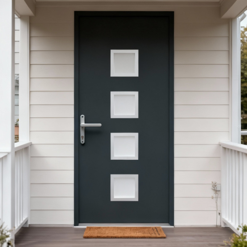 Porte d'entrée Nova en aluminium 96x218cm - gris anthracite - poussant droit - X-METAL