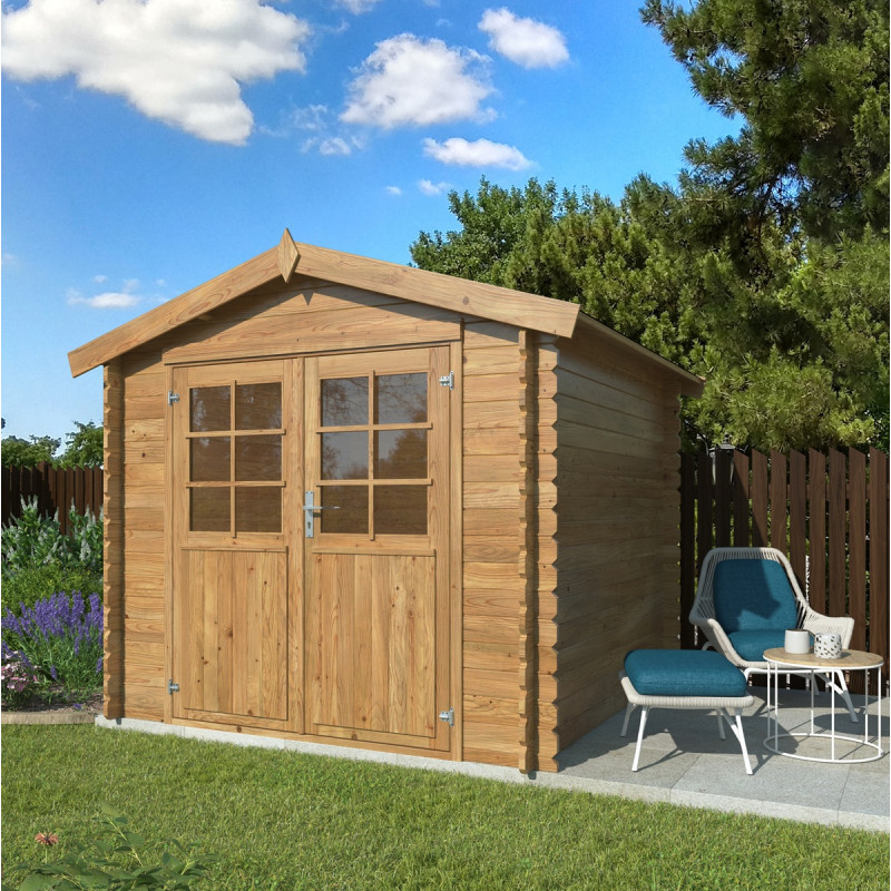 Abri de jardin en bois traité 6,25m² Valence 1 - madriers 28mm - WhiteWood