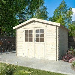 Abri de jardin en bois brut 8,76m² Valence 2 - madriers 28mm - WhiteWood