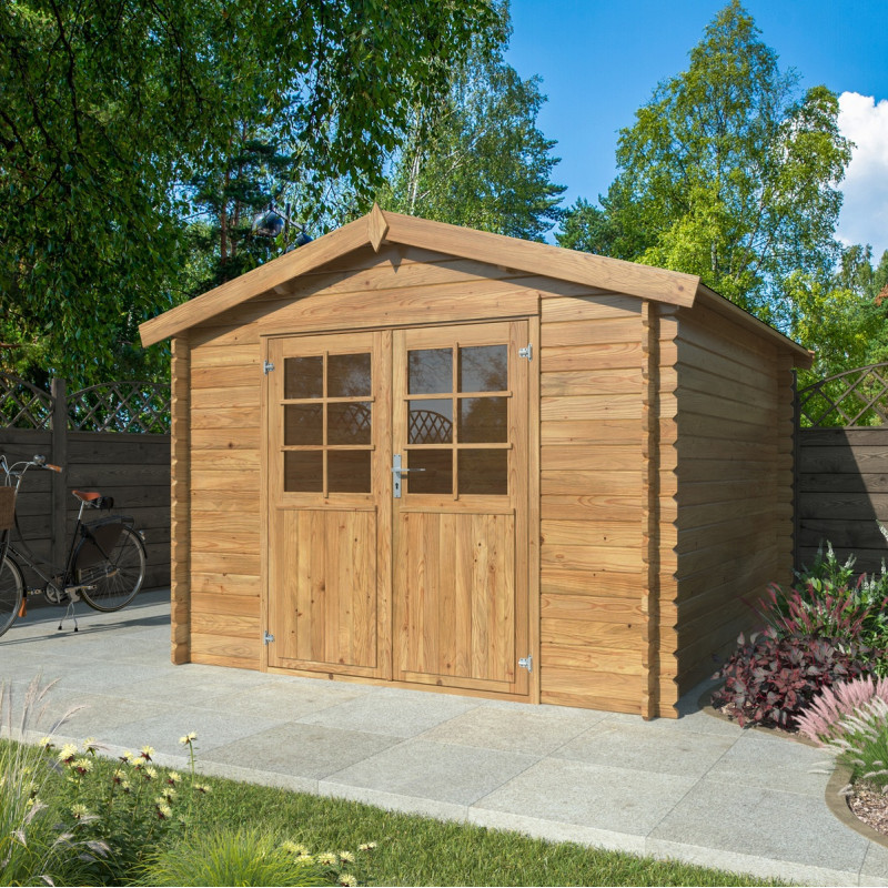Abri de jardin en bois traité 8,76m² Valence 2 - madriers 28mm - WhiteWood