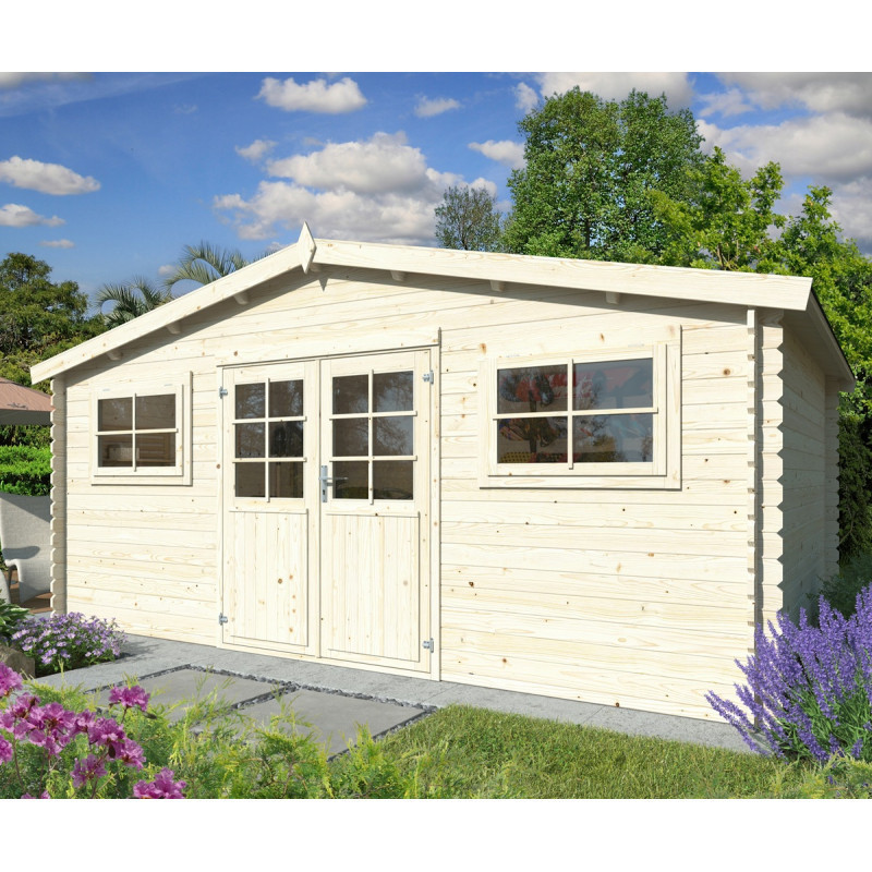 Abri de jardin en bois brut 19m² Luxembourg 2 - madriers 28mm - WhiteWood