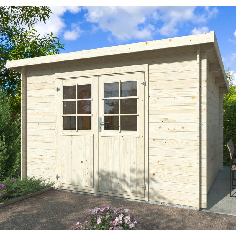 Abri de jardin en bois brut 8,8m² Lola 1 - madriers 28mm - WhiteWood