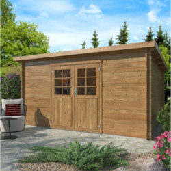 Abri de jardin en bois traité 11m² Lola 2 - madriers 28mm - WhiteWood