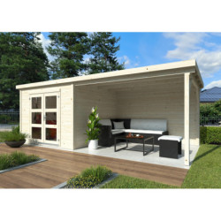 Abri de jardin en bois brut 7,62m² Lya 1 avec terrasse - madriers 28mm - WhiteWood
