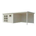 Abri de jardin en bois brut 10,63m² Lya 2 avec terrasse - madriers 28mm - WhiteWood