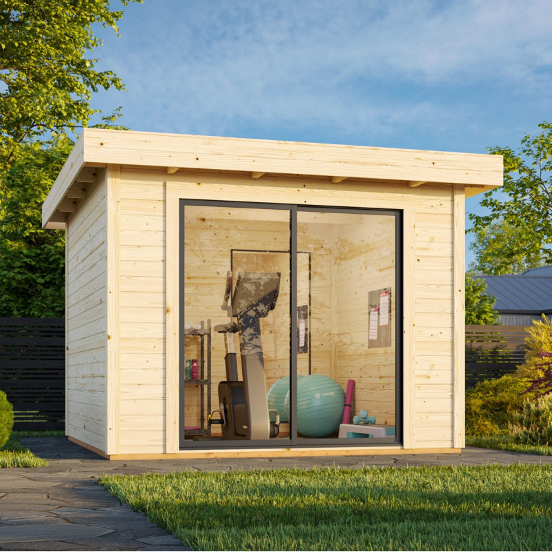 Bureau de jardin en bois brut 8,22m² Lydia - madriers 28mm - WhiteWood