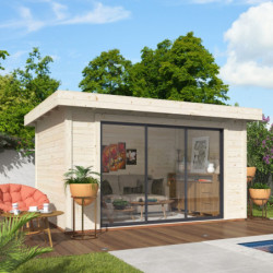 Bureau de jardin en bois brut 11,12m² Lydia - madriers 28mm - WhiteWood