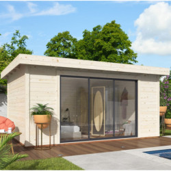 Bureau de jardin en bois brut 14,85m² Lydia - madriers 28mm - WhiteWood