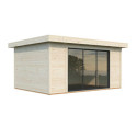 Bureau de jardin en bois brut 14,85m² Lydia - madriers 28mm - WhiteWood
