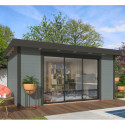 Bureau de jardin en bois gris 14,85m² Lydia - madriers 28mm - WhiteWood