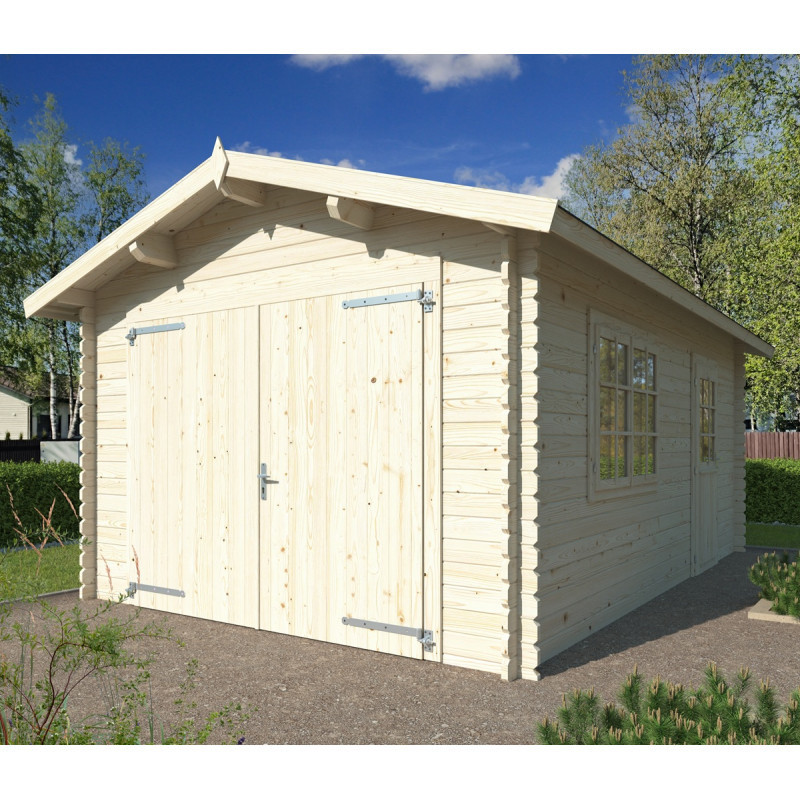 Garage en bois brut 16,5m² Prague - madriers 34mm - WhiteWood