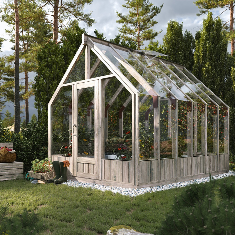 Serre de jardin 8,7m² Emilia en bois traité et verre trempé - Palmako