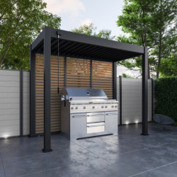Pergola BBQ bioclimatique autoportante 3x1,5m – anthracite – OMBREA
