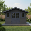 Abri de jardin en bois composite 28mm gris foncé et armature anthracite 10,71m² PREMIUM - Woodlife Garden