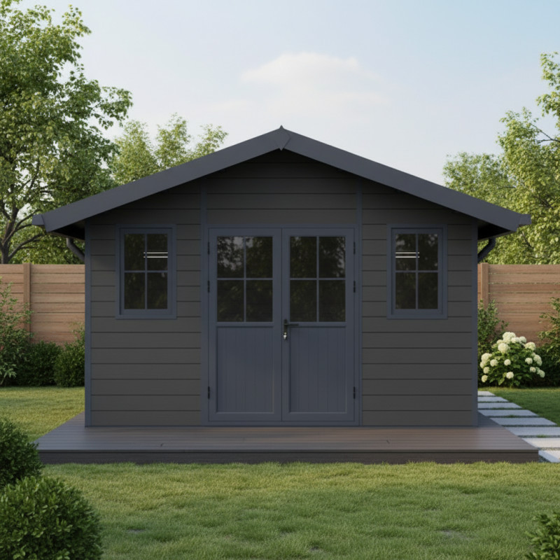 Abri de jardin en bois composite 28mm gris foncé et armature anthracite 10,71m² PREMIUM - Woodlife Garden