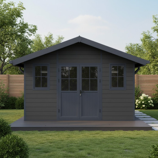 Abri de jardin en bois composite 28mm gris foncé et armature anthracite 10,71m² PREMIUM - Woodlife Garden