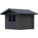 Abri de jardin en bois composite 28mm gris foncé et armature anthracite 7,78m² PREMIUM - Woodlife Garden