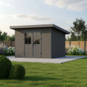 Abri de jardin en bois composite 28mm gris foncé et armature anthracite 9m² PREMIUM toit plat - Woodlife Garden