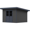 Abri de jardin en bois composite 28mm gris foncé et armature anthracite 9m² PREMIUM toit plat - Woodlife Garden
