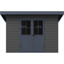 Abri de jardin en bois composite 28mm gris foncé et armature anthracite 9m² PREMIUM toit plat - Woodlife Garden