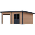 Abri de jardin + terrasse toit monopente en bois composite 28mm aspect bois 16,8m² PREMIUM - Woodlife Garden