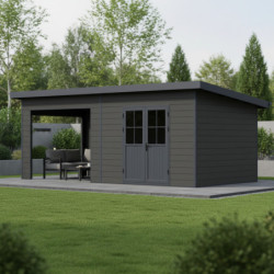 Abri de jardin + terrasse toit monopente en bois composite 28mm anthracite 16,8m² PREMIUM - Woodlife Garden