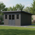 Abri de jardin en bois composite 28mm gris foncé et armature anthracite 14,90m² PREMIUM toit plat - Woodlife Garden