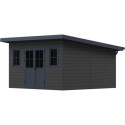 Abri de jardin en bois composite 28mm gris foncé et armature anthracite 14,90m² PREMIUM toit plat - Woodlife Garden