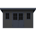 Abri de jardin en bois composite 28mm gris foncé et armature anthracite 14,90m² PREMIUM toit plat - Woodlife Garden