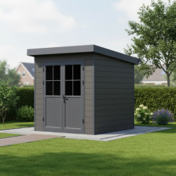 Abri de jardin en bois composite 28mm gris foncé et armature anthracite 4,41m² PREMIUM toit plat - Woodlife Garden