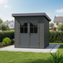 Abri de jardin en bois composite 28mm gris foncé et armature anthracite 4,41m² PREMIUM toit plat - Woodlife Garden