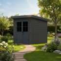 Abri de jardin en bois composite 28mm gris foncé et armature anthracite 4,41m² PREMIUM toit plat - Woodlife Garden