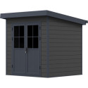 Abri de jardin en bois composite 28mm gris foncé et armature anthracite 4,41m² PREMIUM toit plat - Woodlife Garden