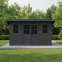 Abri de jardin en bois composite 28mm gris foncé et anthracite 12m² PREMIUM toit monopente - Woodlife Garden