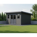Abri de jardin en bois composite 28mm gris foncé et anthracite 12m² PREMIUM toit monopente - Woodlife Garden