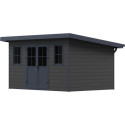 Abri de jardin en bois composite 28mm gris foncé et anthracite 12m² PREMIUM toit monopente - Woodlife Garden