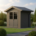 Abri de jardin en bois composite 28mm gris foncé et armature anthracite 4,77m² PREMIUM - Woodlife Garden