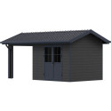 Abri de jardin + terrasse en bois composite 28mm gris foncé et armature anthracite 15m² PREMIUM - Woodlife Garden