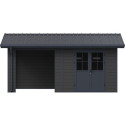 Abri de jardin + terrasse en bois composite 28mm gris foncé et armature anthracite 15m² PREMIUM - Woodlife Garden