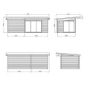 Bureau de jardin en bois brut 11,7m² Andrea avec terrasse 9,09m² - madriers 44mm - Palmako