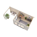 Bureau de jardin en bois brut 11,7m² Andrea avec terrasse 9,09m² - madriers 44mm - Palmako