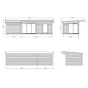Bureau de jardin en bois brut 17,85m² Andrea avec terrasse 9,09m² - madriers 44mm - Palmako
