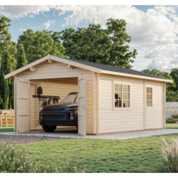 Garage en bois brut 19,8m² Roger - madriers 44mm - porte en bois - Palmako