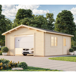 Garage en bois brut 24,8m² Roger - madriers 44mm - porte sectionnelle - Palmako