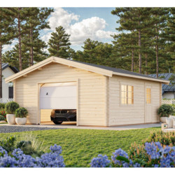Garage en bois brut 29,16m² Roger - madriers 70mm - porte sectionnelle - Palmako